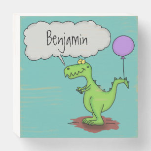 Cute fire breathing green funny dragon cartoon wooden box sign