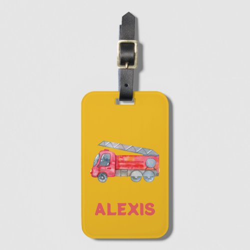 Cute Fire Engine Monogram Personalized Kids Luggage Tag