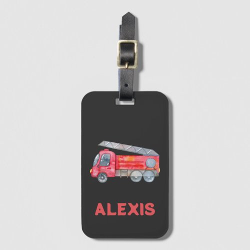 Cute Fire Engine Monogram Personalized Kids Luggage Tag