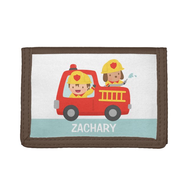 Cute Fire Fighter Boy Driving Fire Truck Wallet (Front)