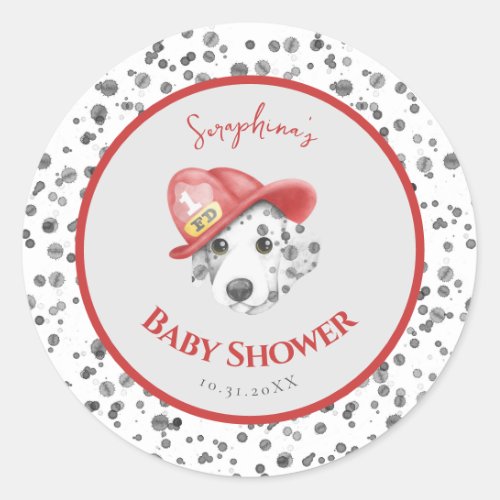 Cute Fire Fighter Dalmatian Baby Shower Classic Round Sticker