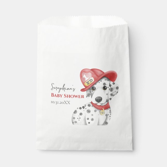 Cute Fire Fighter Dalmatian Baby Shower Favor Bag (Front)