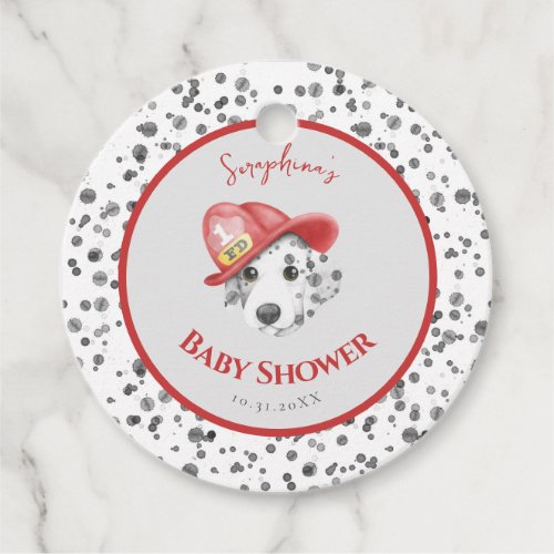 Cute Fire Fighter Dalmatian Baby Shower Favor Tags