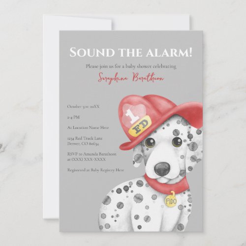 Cute Fire Fighter Dalmatian Baby Shower Invitation