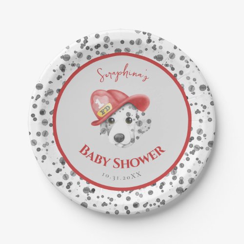 Cute Fire Fighter Dalmatian Baby Shower Paper Plates