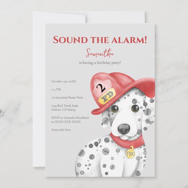 Cute Fire Fighter Dalmatian Birthday Invitation (Front)