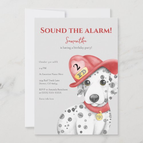 Cute Fire Fighter Dalmatian Birthday Invitation