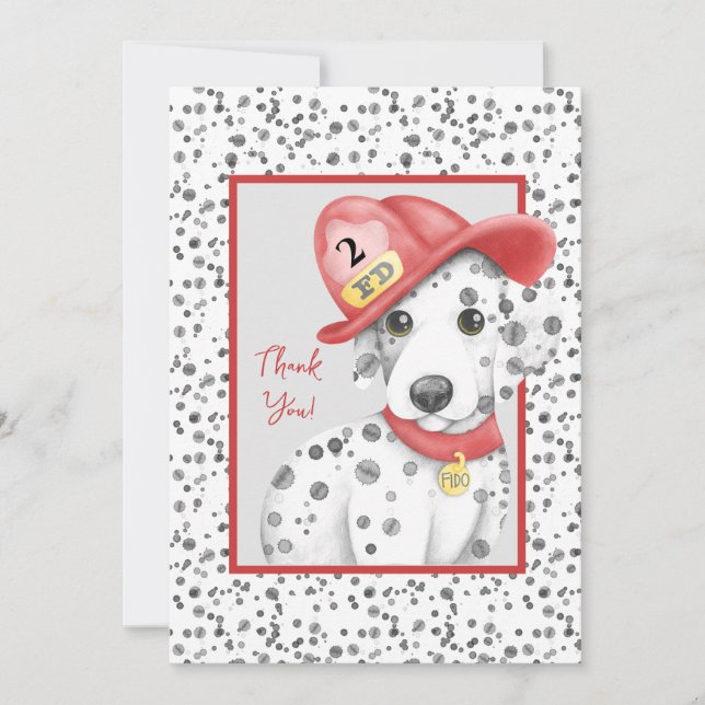 Cute Fire Fighter Dalmatian Birthday Thank You Card (Front)