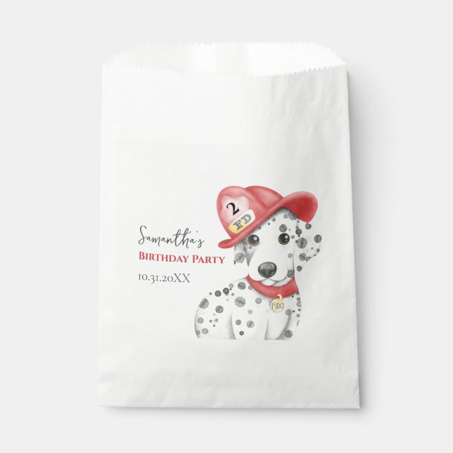 Cute Fire Fighter Dalmatian Kids Birthday Favor Bag (Front)