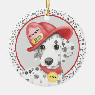 Cute Fire Fighter Dalmatian Puppy Personalized Ceramic Ornament