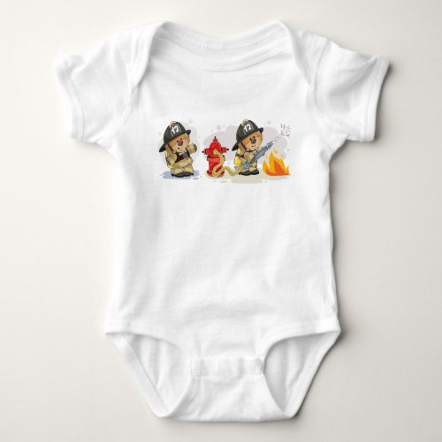 Cute Fire Fighting Bears Baby Bodysuit