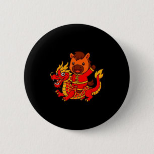 Cute Fire Horse Riding Chinese Dragon Lunar New Ye Button