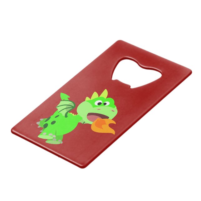 Cute Fire-Spitting Cartoon Baby Dragon Credit Card Bottle Opener (Front Angled)