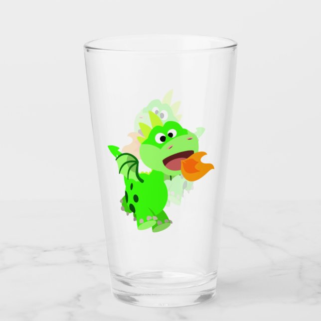 Cute Fire-Spitting Cartoon Baby Dragon Glass (Front)