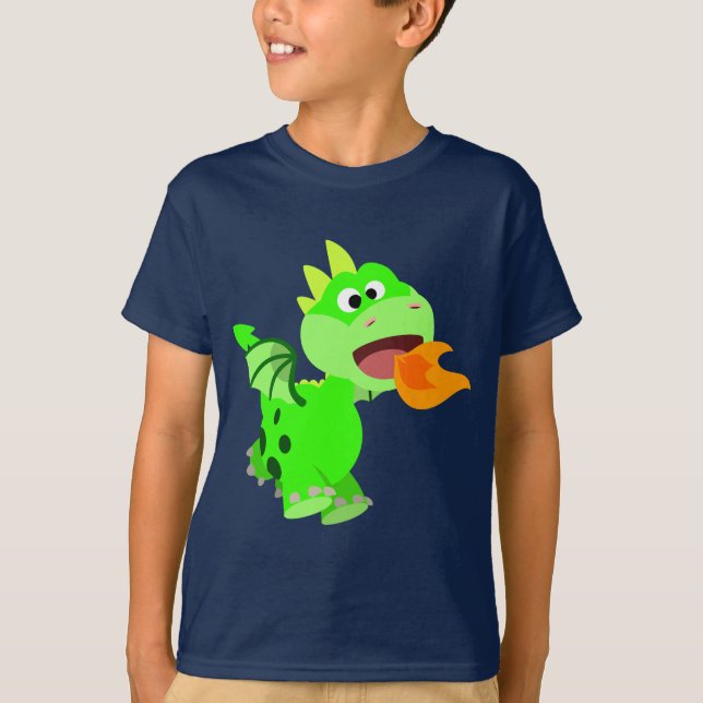 Cute Fire-Spitting Cartoon Baby Dragon Kids Tees (Front)