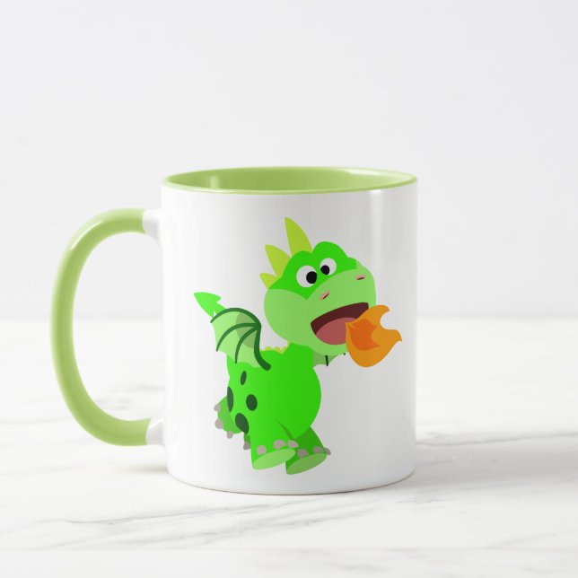 Cute Fire-Spitting Cartoon Baby Dragon Mug (Left)