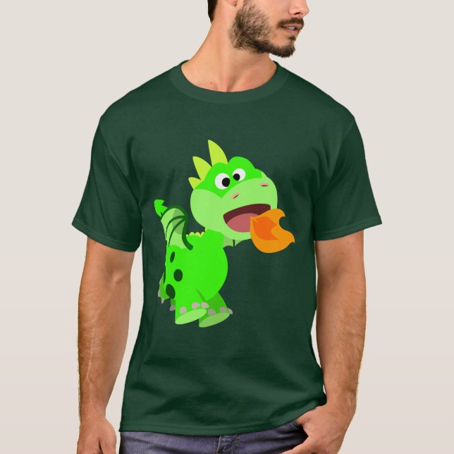 Cute Fire-Spitting Cartoon Baby Dragon T-Shirt (Front)