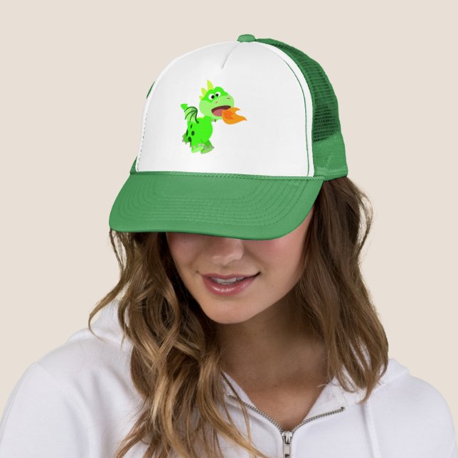 Cute Fire-Spitting Cartoon Baby Dragon Trucker Hat (In Situ)