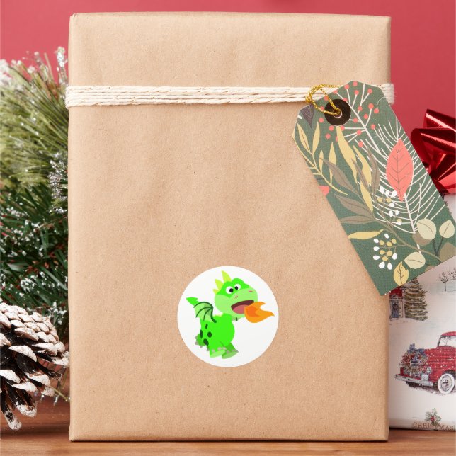 Cute Fire-Spitting Cartoon Dragon Sticker (Holiday)