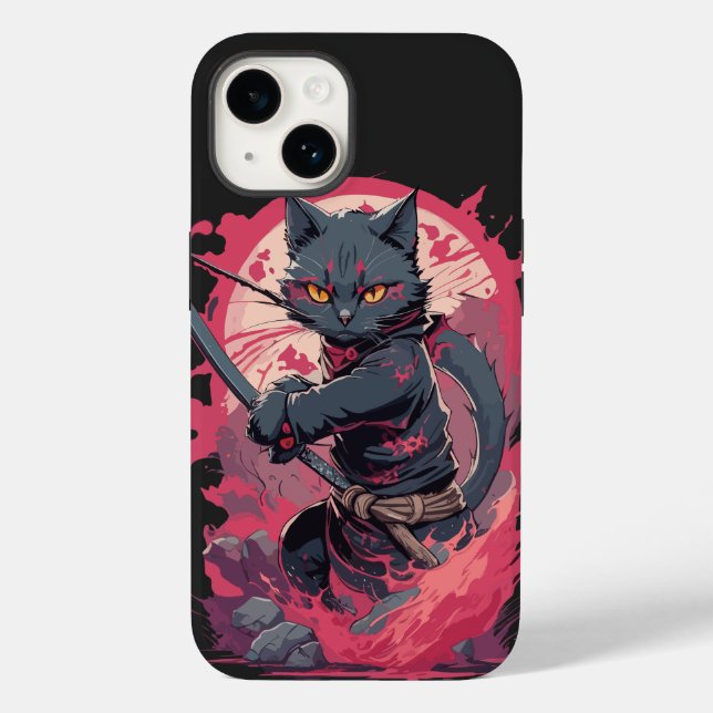 Cute Fire Splash Black Ninja Cat Warrior Case-Mate iPhone Case (Back)
