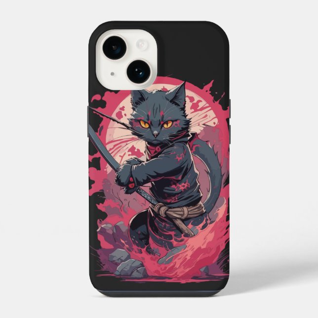 Cute Fire Splash Black Ninja Cat Warrior Iphone Case (Back)
