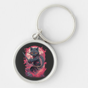 Cute Fire Splash Black Ninja Cat Warrior Keychain