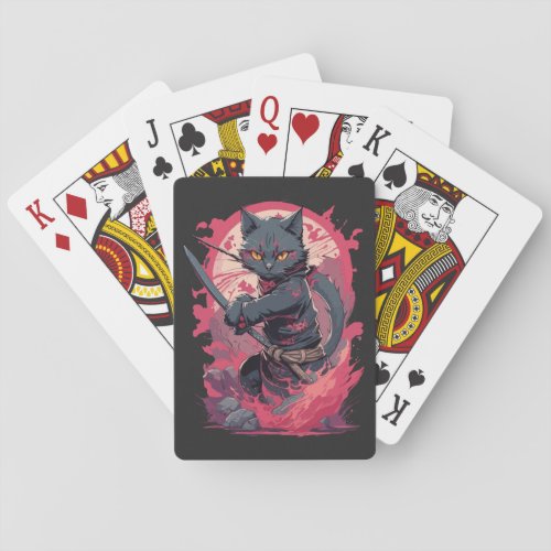 Cute Fire Splash Black Ninja Cat Warrior Playing Cards