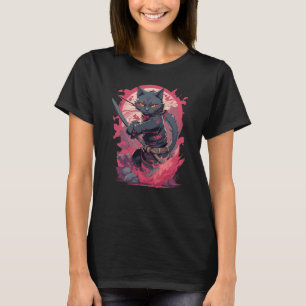 Cute Fire Splash Black Ninja Cat Warrior T-Shirt