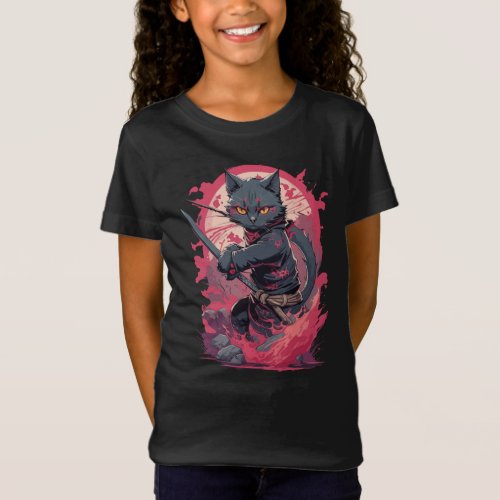 Cute Fire Splash Black Ninja Cat Warrior T_Shirt