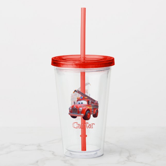 Cute fire truck acrylic tumbler (Front)