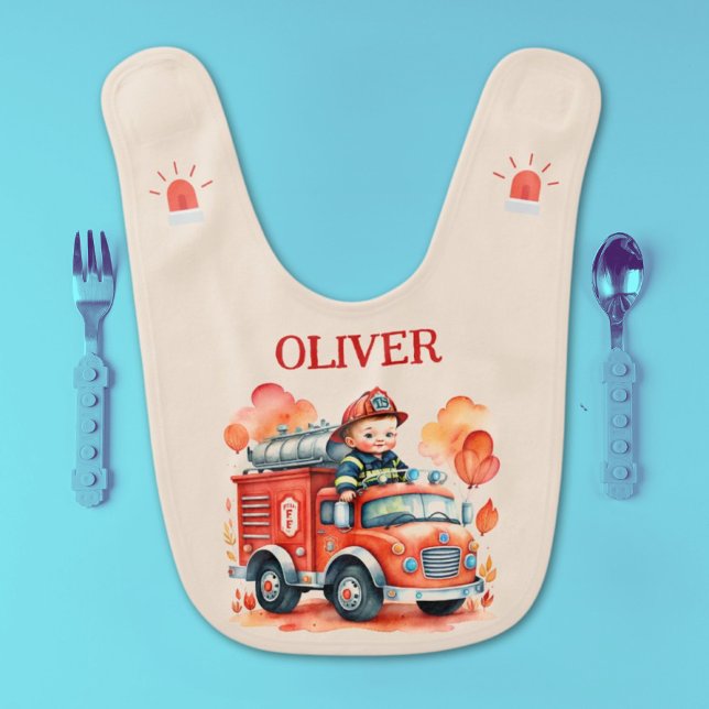 Cute Fire Truck and Firefighter Baby Bib (Creator Uploaded)