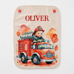 Cute Fire Truck and Firefighter Baby Burp Cloth
