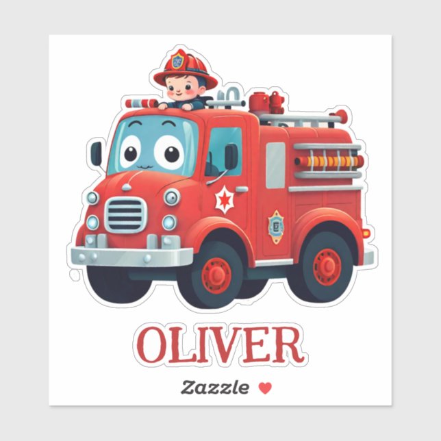 Cute Fire Truck and Firefighter Sticker (Sheet)