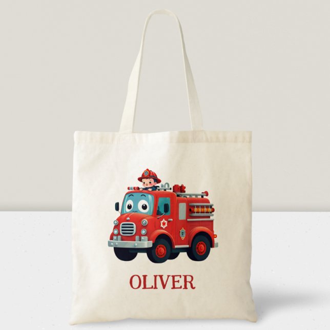 Cute Fire Truck and Firefighter Tote Bag (Creator Uploaded)