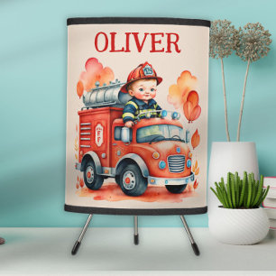 Cute Fire Truck and Firefighter Tripod Lamp