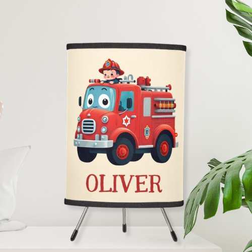 Cute Fire Truck and Firefighter Tripod Lamp