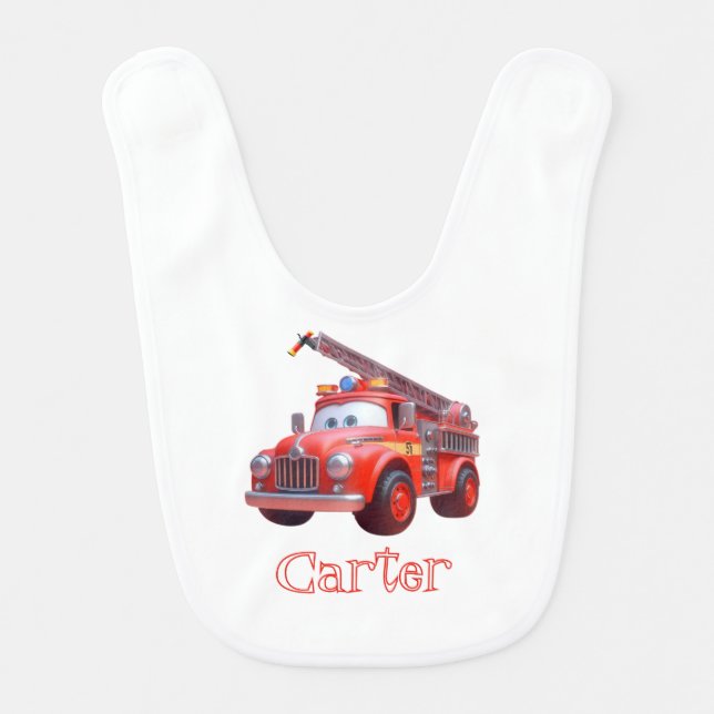 Cute fire truck baby bib (Front)