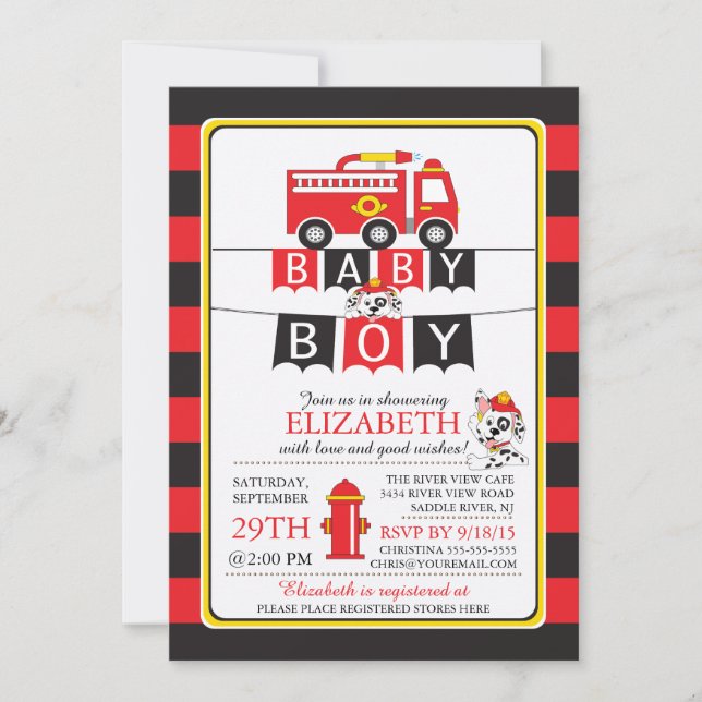 Cute Fire Truck Baby Shower Invitation (Front)