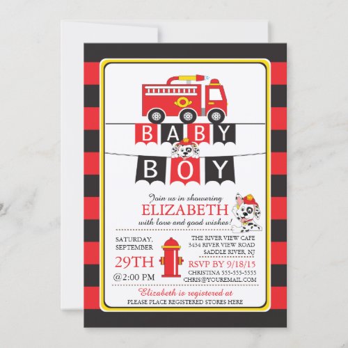 Cute Fire Truck Baby Shower Invitation 5" X 7" Invitation Card