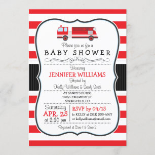 Cute Fire Truck Baby Shower Invitation