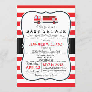 Cute Fire Truck Baby Shower Invitation