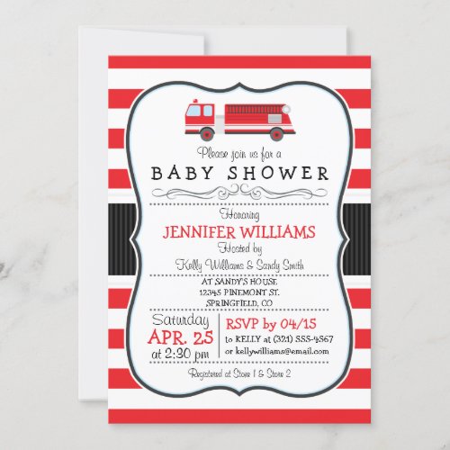 Cute Fire Truck Baby Shower Invitation
