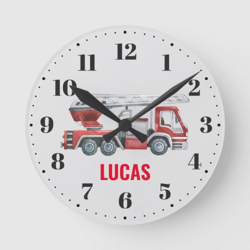 Cute Fire Truck Boys Bedroom Nursery Decor  Round Clock