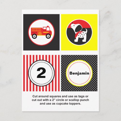 Cute Fire Truck Cupcake Toppers Postcard