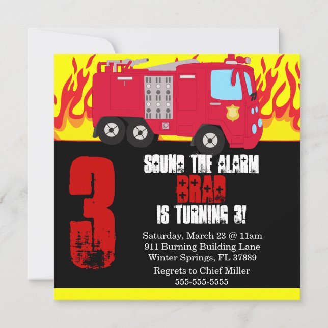 Cute Fire Truck Engine Birthday Party Invitation (Front)