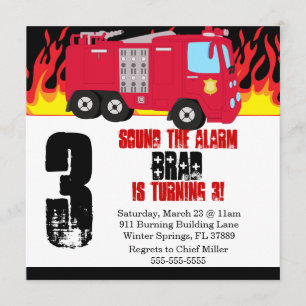 Cute Fire Truck Engine Birthday Party Invitation