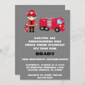 Cute Fire Truck Engine Birthday Party Invitation (Front/Back)