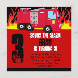 Cute Fire Truck Engine Birthday Party Invitation