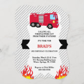 Cute Fire Truck Firefighter Birthday Invitation (Front/Back)