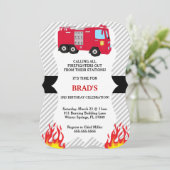 Cute Fire Truck Firefighter Birthday Invitation (Standing Front)